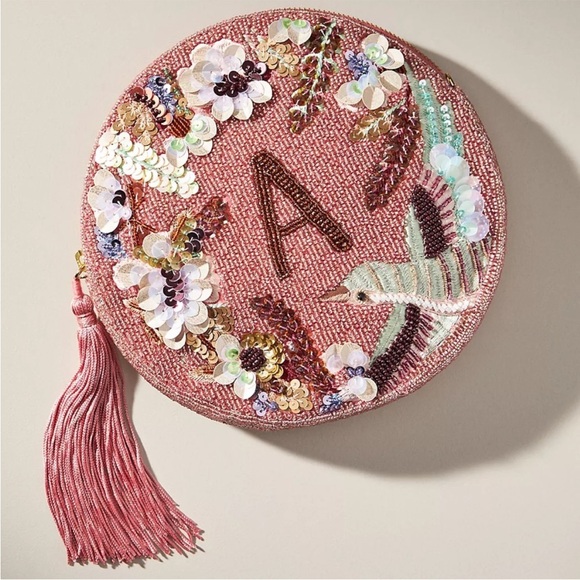 Anthropologie Handbags - Anthropologie A Embroidered Pink Beaded Clutch